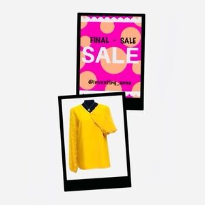 OLIVIA MARK ~ Women’s yellow top w/sheer sleeves and circle accents size M